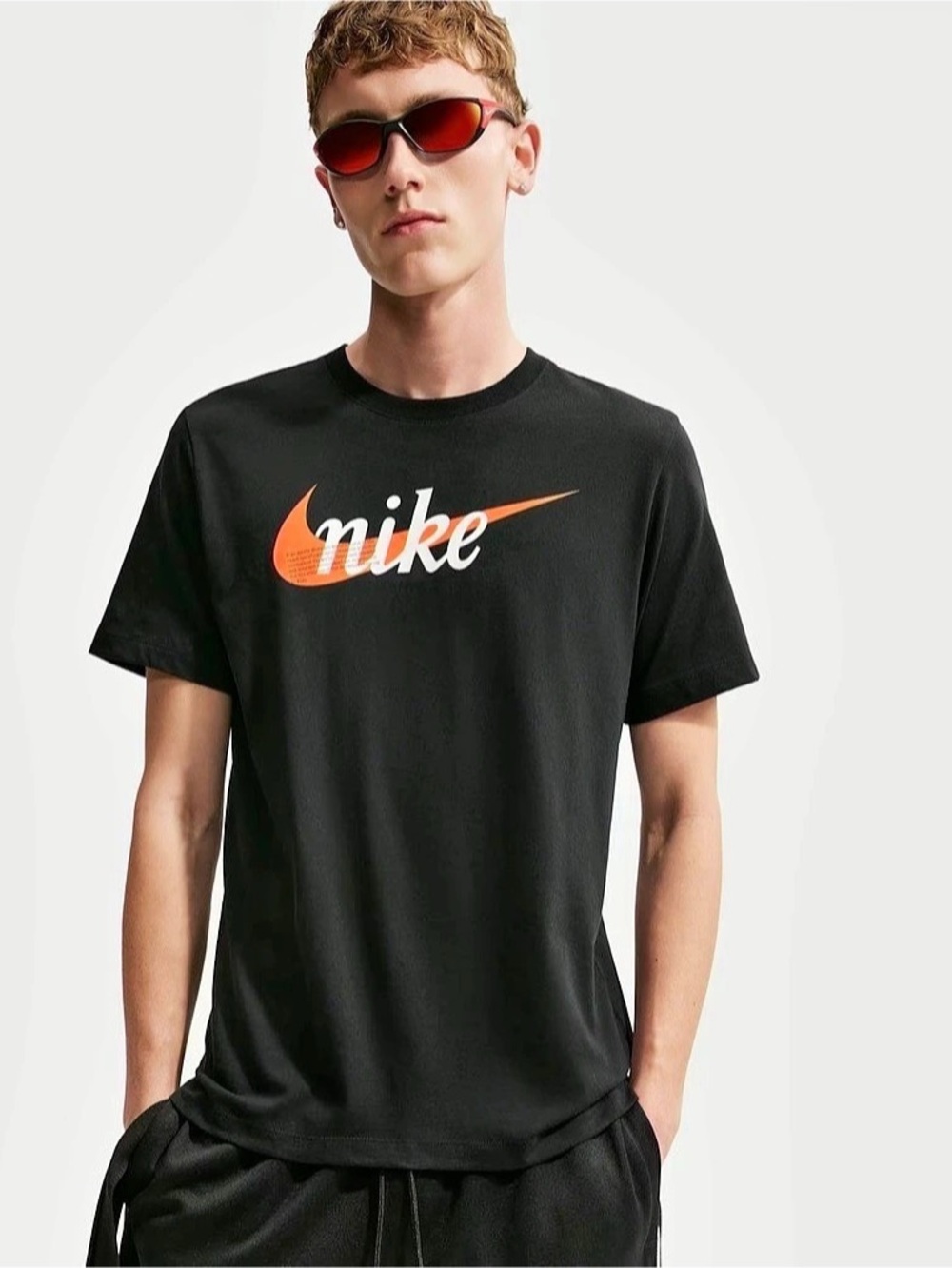 Nike Sportswear Swoosh Script Graphic T-Shirt Black & Orange